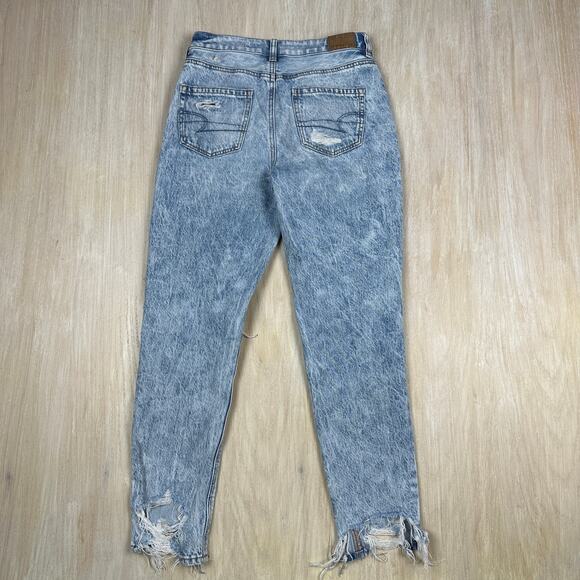 American Eagle Comfort Stretch Waistband Mom Jean Distressed Destroyed Jeans 0 - Picture 15 of 16
